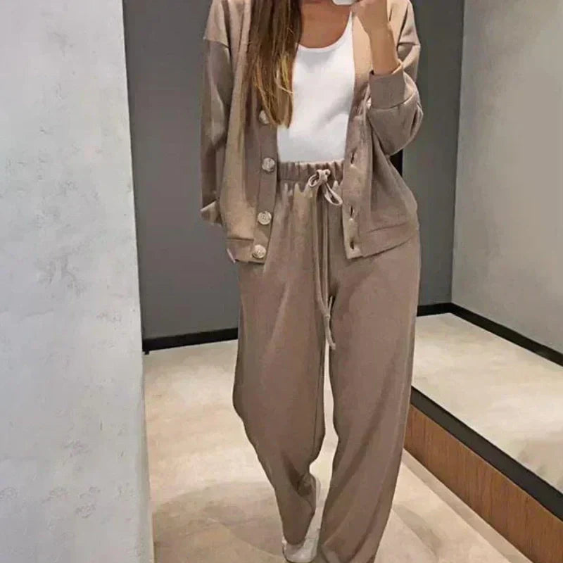 ⏳Limited Sale 50% OFF🌸Women's Knitted Buttoned Jacket and Pants Two-piece Set-3