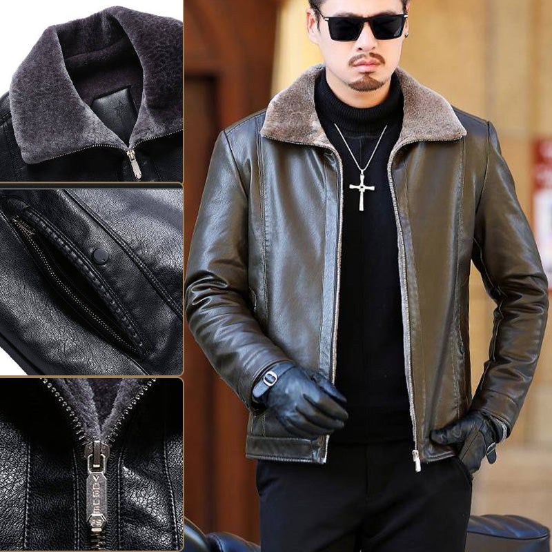 ❄️Winter Specials❄️ Men's Faux Fur Lined PU Leather Warm Jacket-5