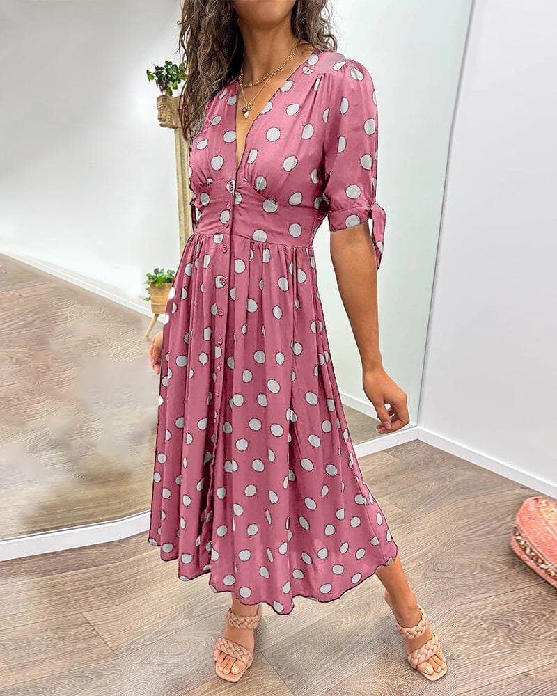 🌷Limited Time 53% OFF💞💃Deep V-neck polka-dot dress-12