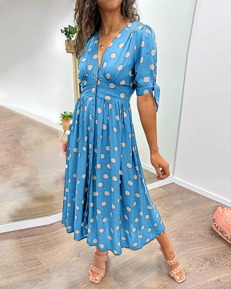 🌷Limited Time 53% OFF💞💃Deep V-neck polka-dot dress-13