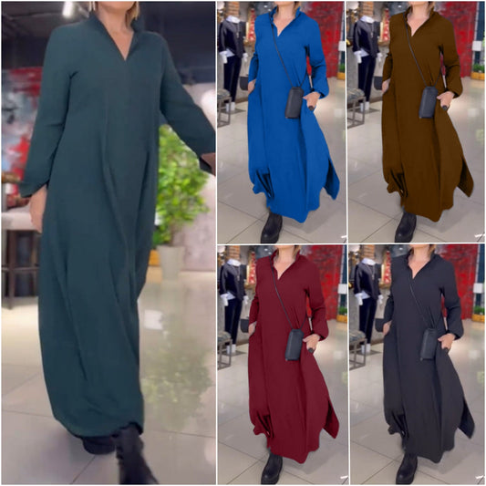 🔥2024 Hot Sale 55% OFF🔥Side Slit Lapel Loose Long Dress