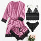 Lace Satin Suspender Nightgown Four-piece Set-8
