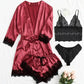 Lace Satin Suspender Nightgown Four-piece Set-5