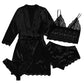 Lace Satin Suspender Nightgown Four-piece Set-6