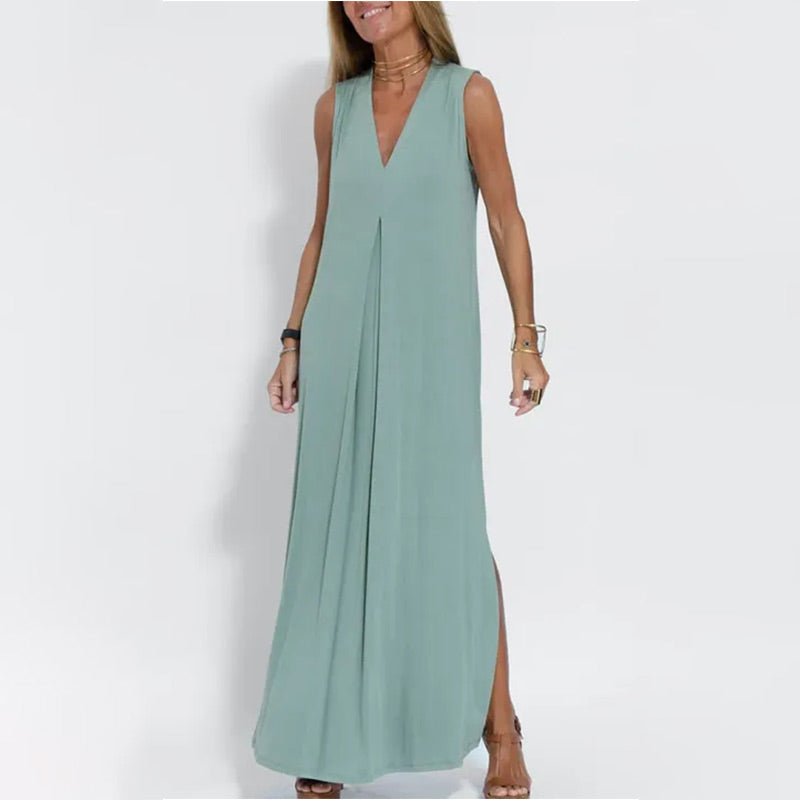 🌷Limited Time 58% OFF💞Sleeveless Deep V-Neck Loose Maxi Dress-3