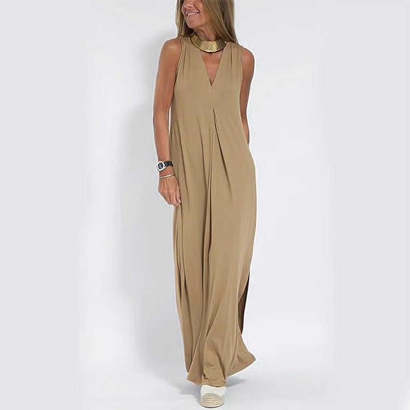 🌷Limited Time 58% OFF💞Sleeveless Deep V-Neck Loose Maxi Dress-2