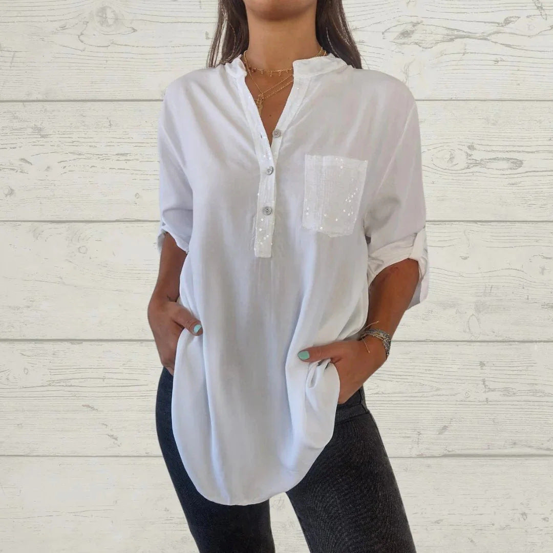 ⏳Limited Sale 51% OFF🌸Women's Sequin Patchwork V-neck Shirt-7