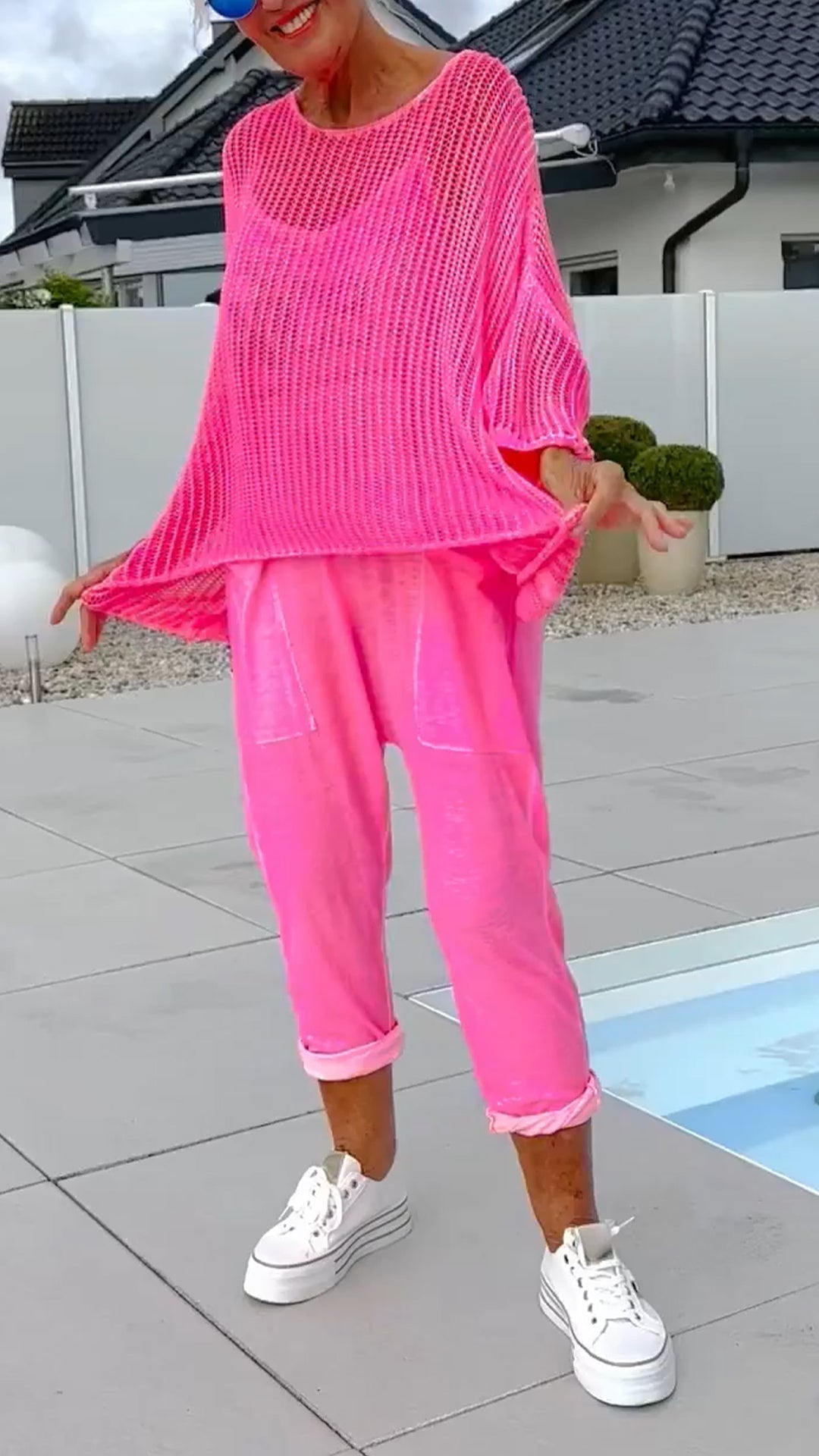 🌸Women's letter print jumpsuit + hollow smock leisure suit-4