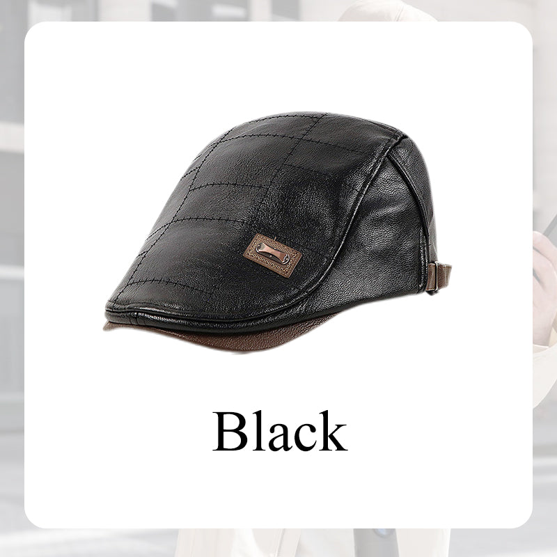 🔥Give the elders a warm winter🍃Plush leather beret-8