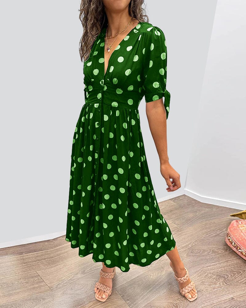 🌷Limited Time 53% OFF💞💃Deep V-neck polka-dot dress-5