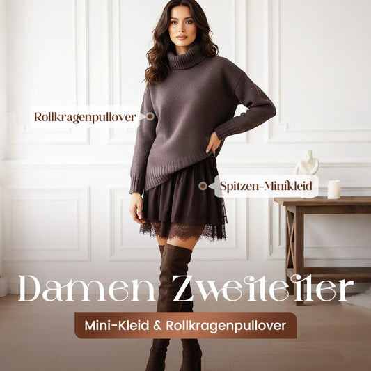 🖤Black Friday Angebot: 50% Rabatt🖤Damen zweiteiliges Set: Pulloverkleid mit Rollkragen und Unterkleid
