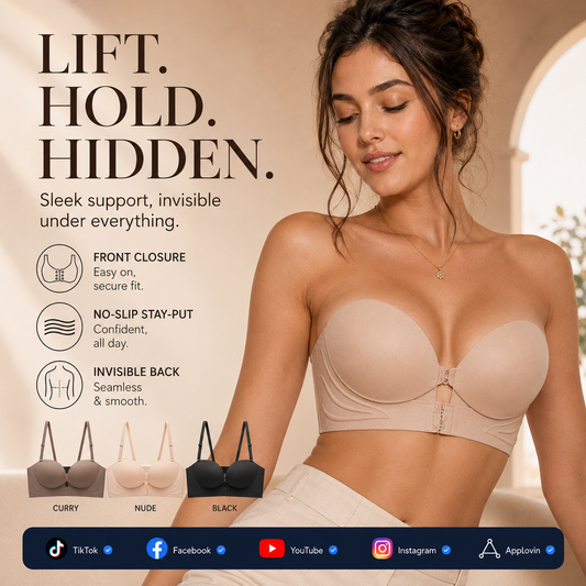 💖LUCKMEEY Womens Strapless Front Closure Bra Push Up Lift Bra Padded Add Cup✨