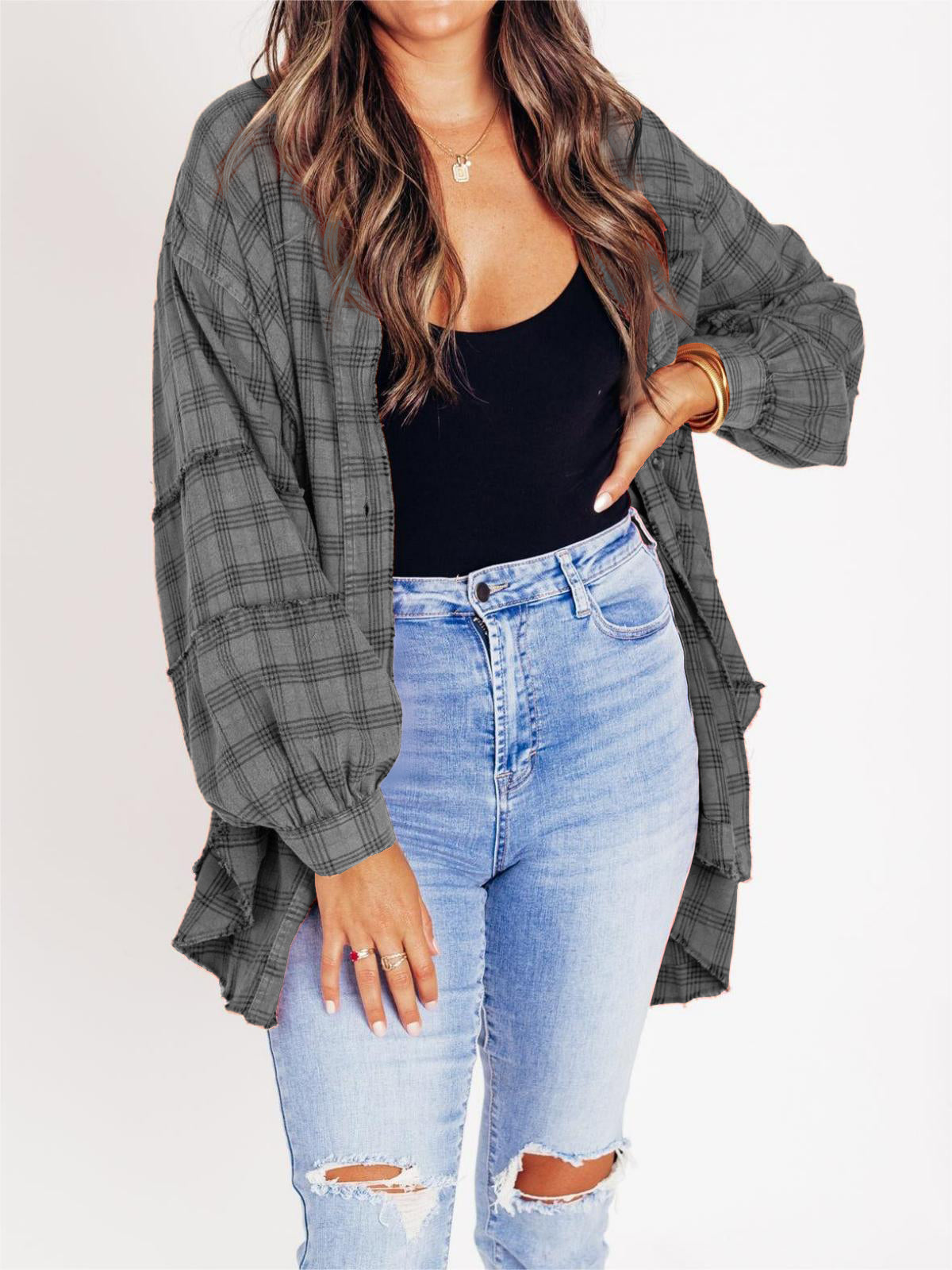 🔥Hot Sale 68% OFF🔥🏆Women's Mineral Washed Button Down Plaid Shirt-15