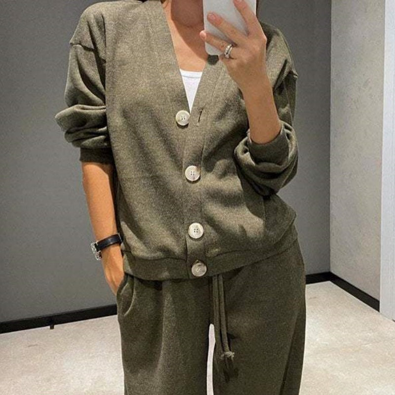 ⏳Limited Sale 50% OFF🌸Women's Knitted Buttoned Jacket and Pants Two-piece Set-14
