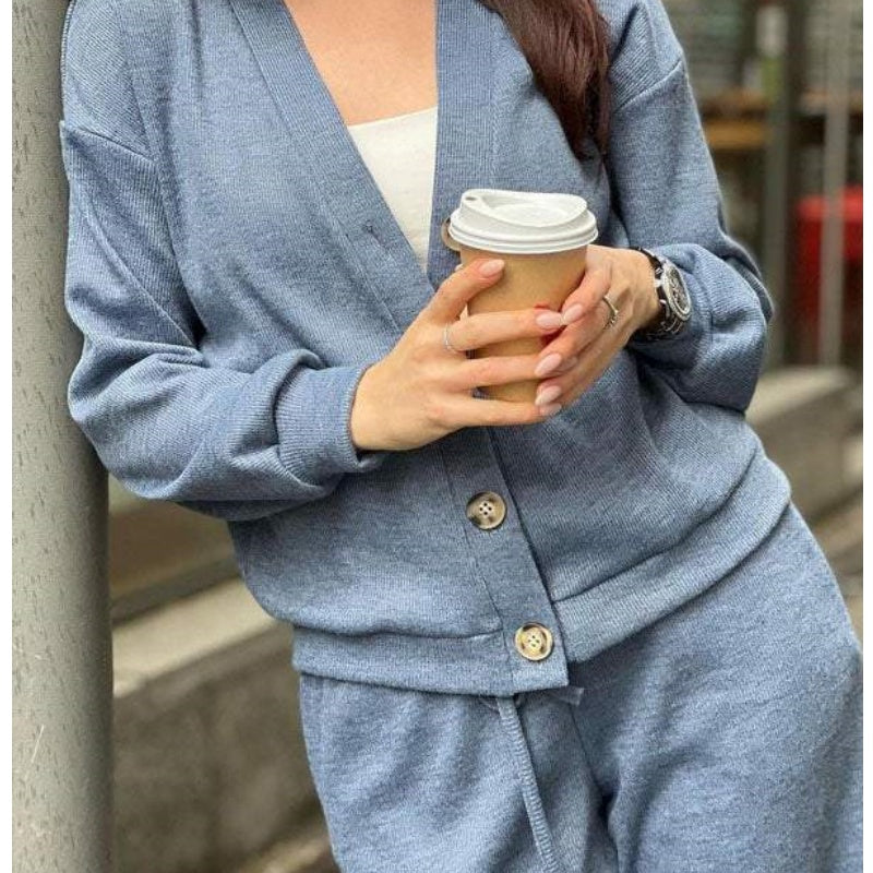 ⏳Limited Sale 50% OFF🌸Women's Knitted Buttoned Jacket and Pants Two-piece Set-17