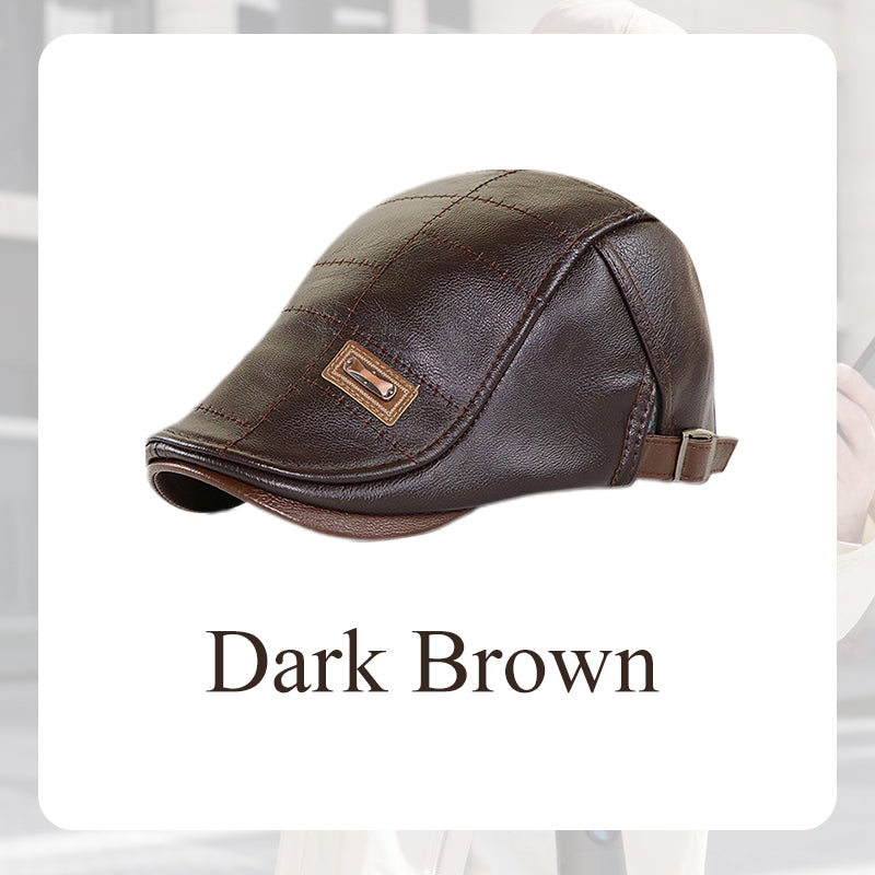 🔥Give the elders a warm winter🍃Plush leather beret-9