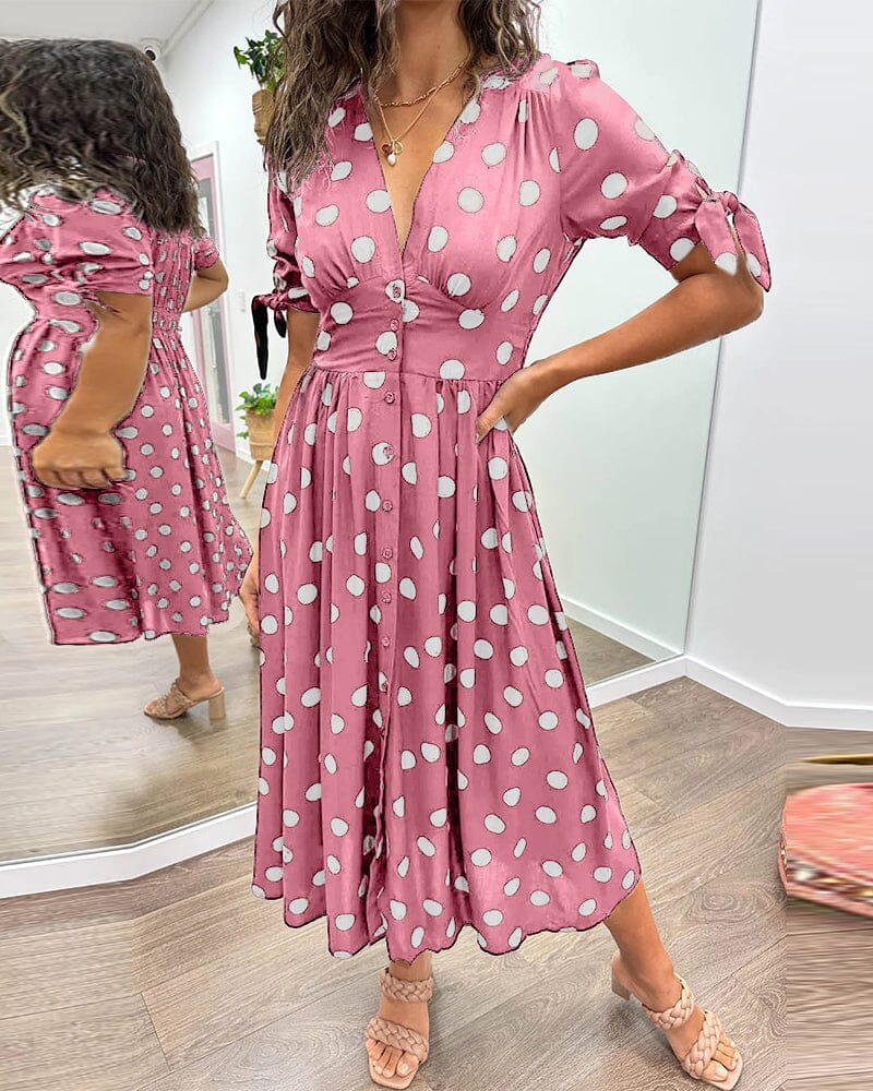 🌷Limited Time 53% OFF💞💃Deep V-neck polka-dot dress-19