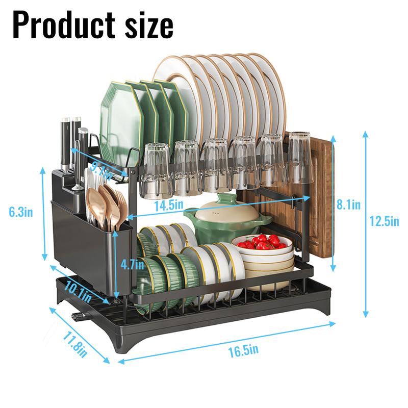 🍽️ 50% OFF!  2-Tier Dish Rack – With Drip Tray, Space-Saving & Ideal for Family Kitchens 🏠-3