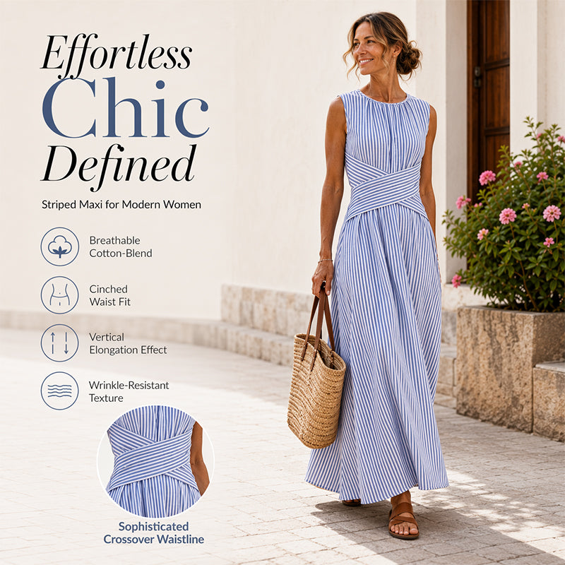 ⏳Limited-time ⏰Women Casual Striped Maxi Dress Sleeveless🎀👗