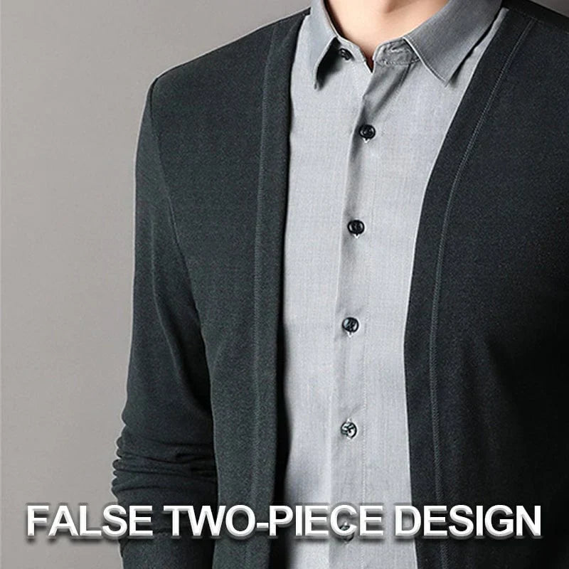 🔥Men's fake two-piece shirt collar knitted cardigan! 👔-4