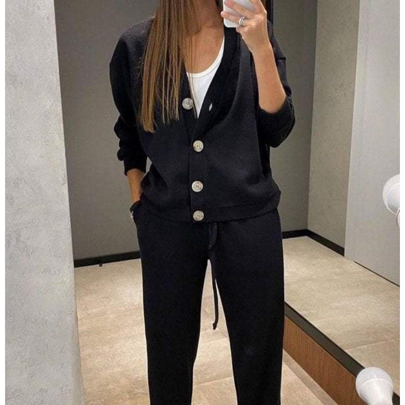 ⏳Limited Sale 50% OFF🌸Women's Knitted Buttoned Jacket and Pants Two-piece Set-9