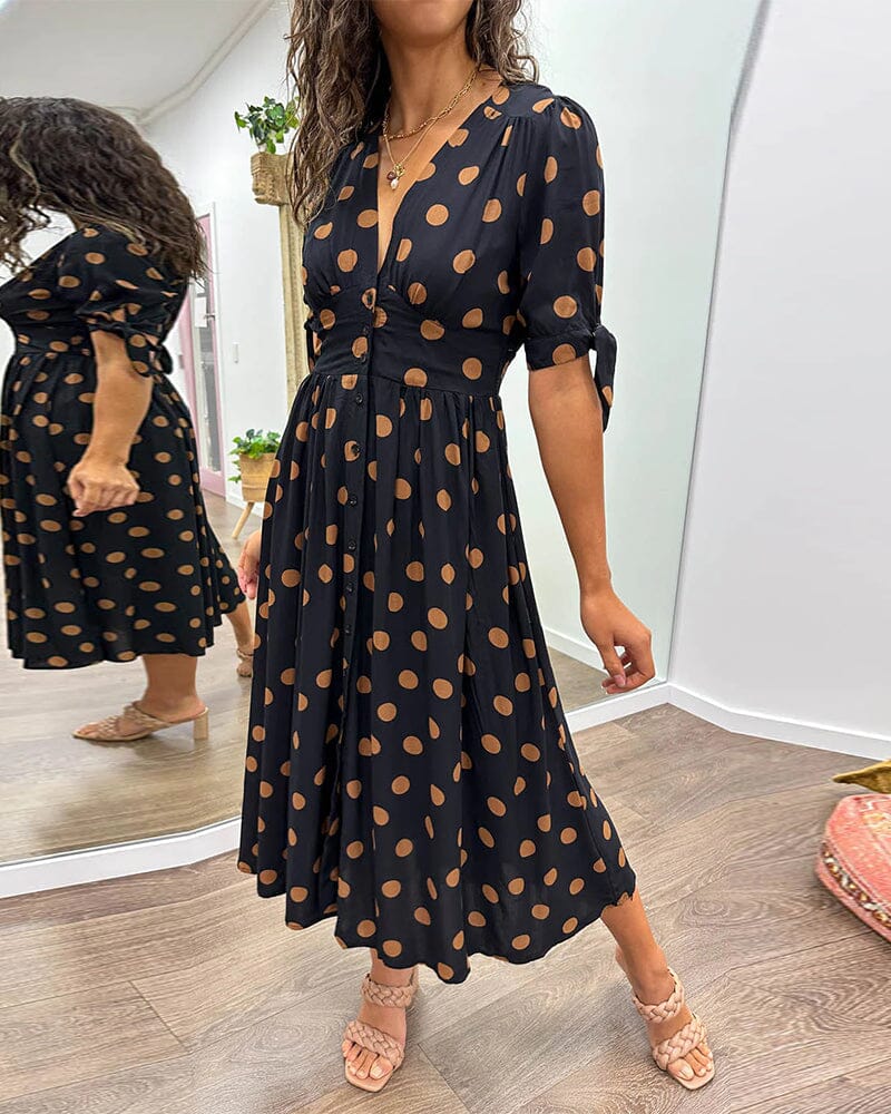 🌷Limited Time 53% OFF💞💃Deep V-neck polka-dot dress-2
