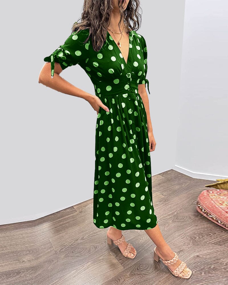 🌷Limited Time 53% OFF💞💃Deep V-neck polka-dot dress-4