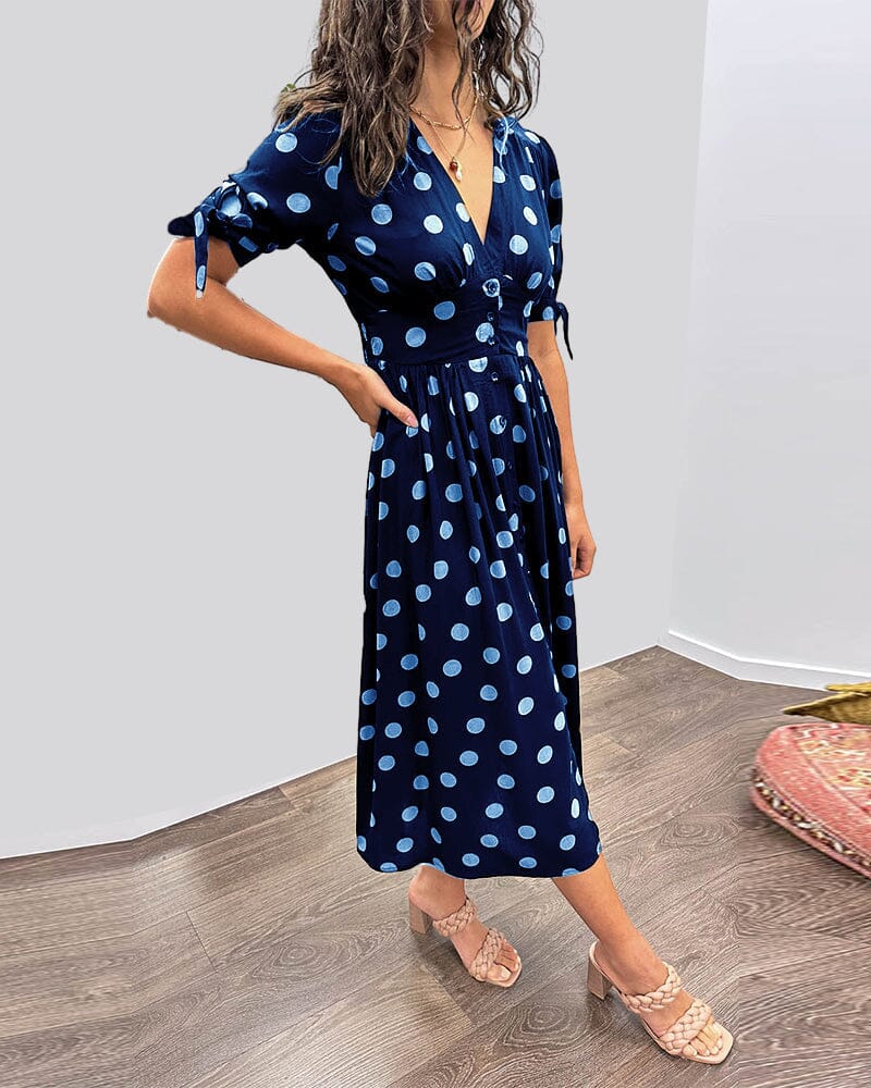 🌷Limited Time 53% OFF💞💃Deep V-neck polka-dot dress-7