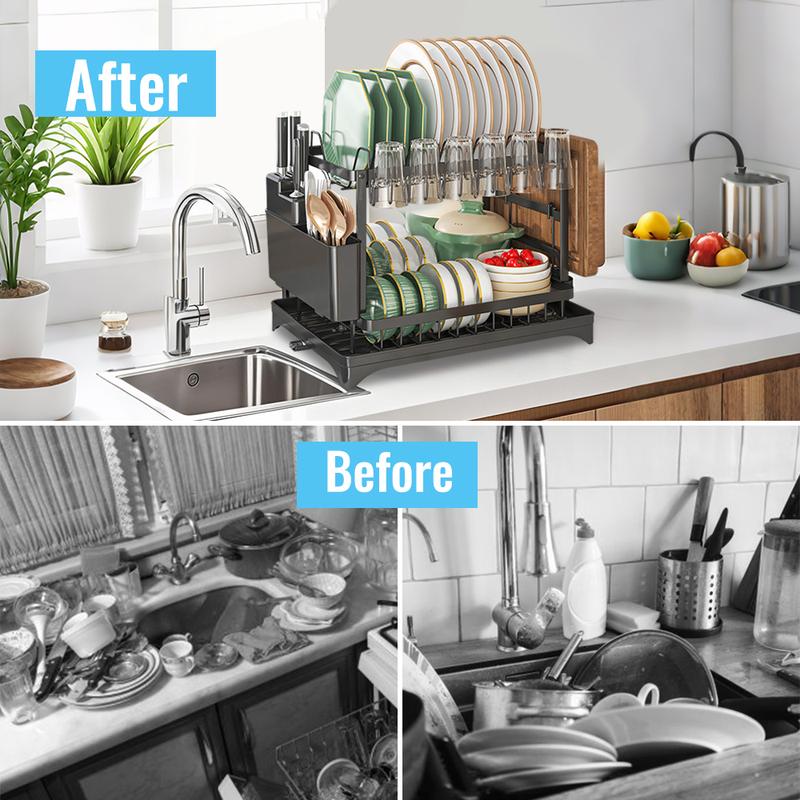 🍽️ 50% OFF!  2-Tier Dish Rack – With Drip Tray, Space-Saving & Ideal for Family Kitchens 🏠-1
