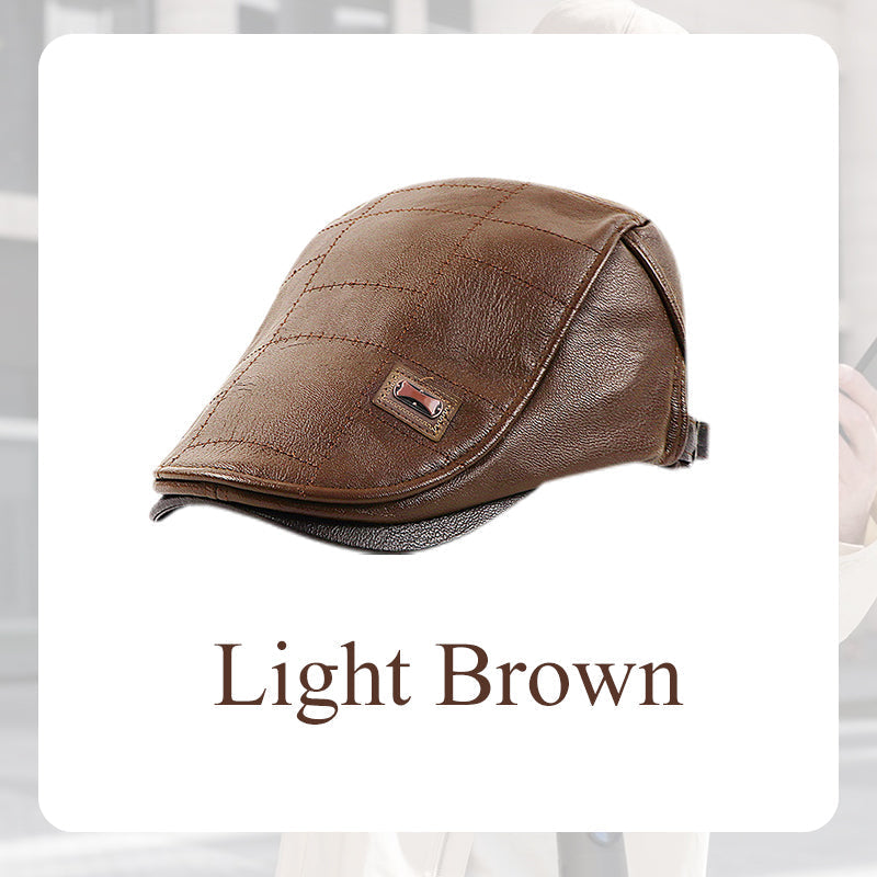 🔥Give the elders a warm winter🍃Plush leather beret-10