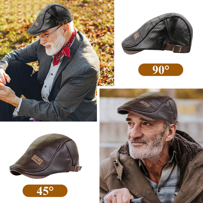 🔥Give the elders a warm winter🍃Plush leather beret-1
