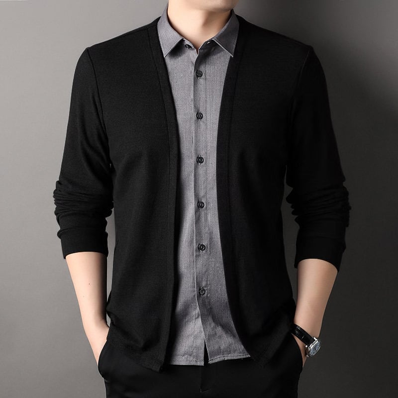 🔥Men's fake two-piece shirt collar knitted cardigan! 👔-2