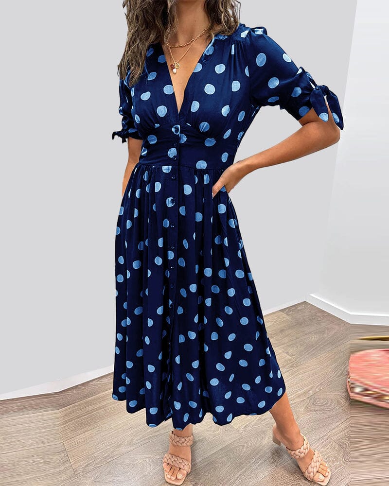 🌷Limited Time 53% OFF💞💃Deep V-neck polka-dot dress-21