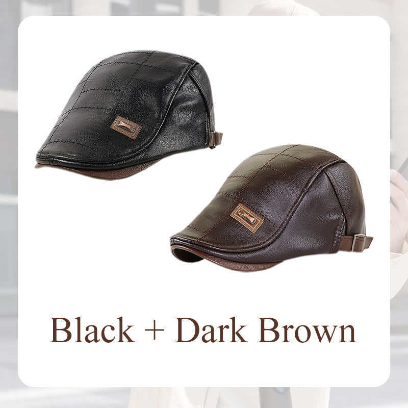 🔥Give the elders a warm winter🍃Plush leather beret-11