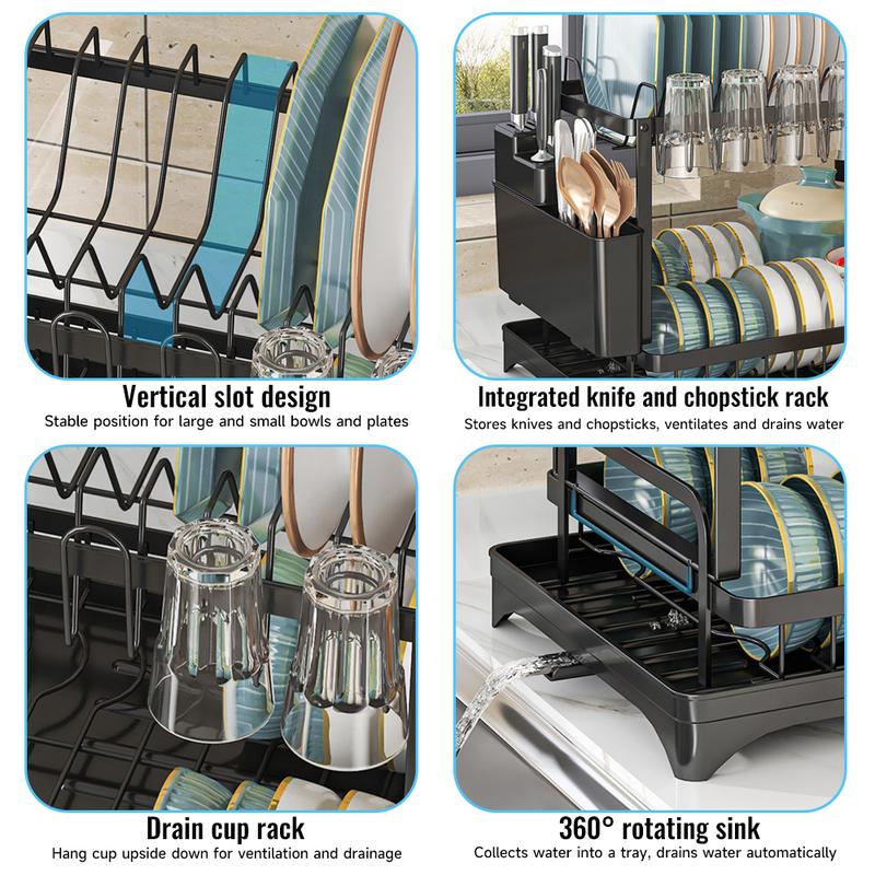 🍽️ 50% OFF!  2-Tier Dish Rack – With Drip Tray, Space-Saving & Ideal for Family Kitchens 🏠-4
