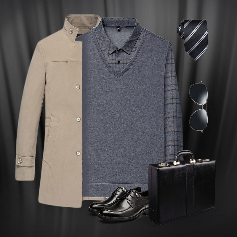 ✨New Arrival✨Men's Faux Two Piece Lapel Long-Sleeve Tops-3