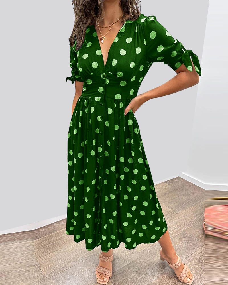 🌷Limited Time 53% OFF💞💃Deep V-neck polka-dot dress-20