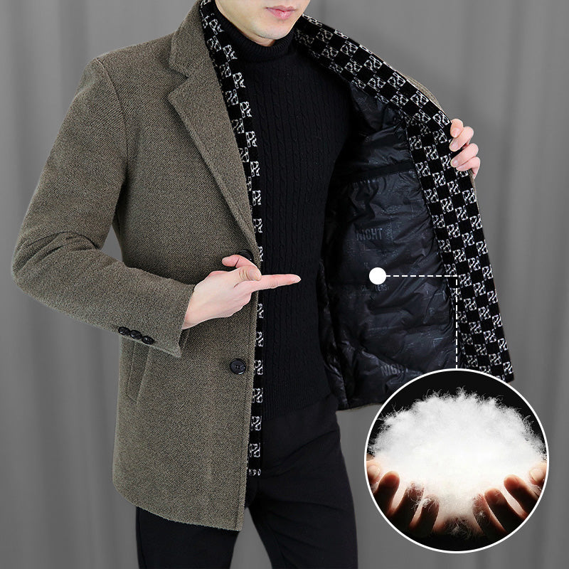 🎅Christmas Pre-sale🎁Men’s Stylish Notched Lapel Winter Tweed Jacket with White Duck Down Lining-2