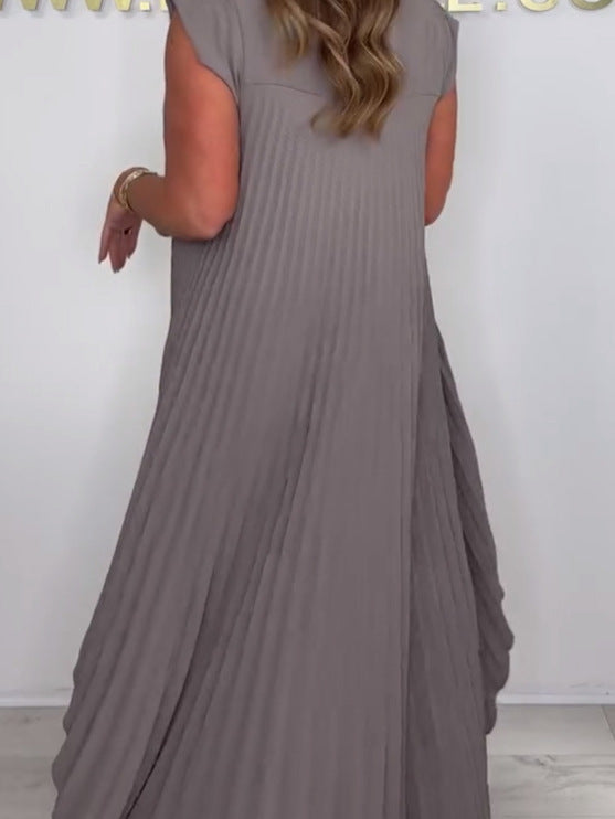 💖LAST DAY SALE 50% OFF💖Laney Pleated Short Sleeve Irregular Midi Top and Elastic Waist Wide Leg Pants Set✨-4