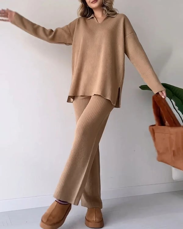 🔥Hot Sale 39% OFF🎁V-Neck Casual Slit Knitted Two-Piece Set-5