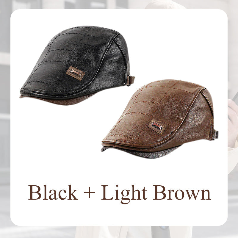 🔥Give the elders a warm winter🍃Plush leather beret-12