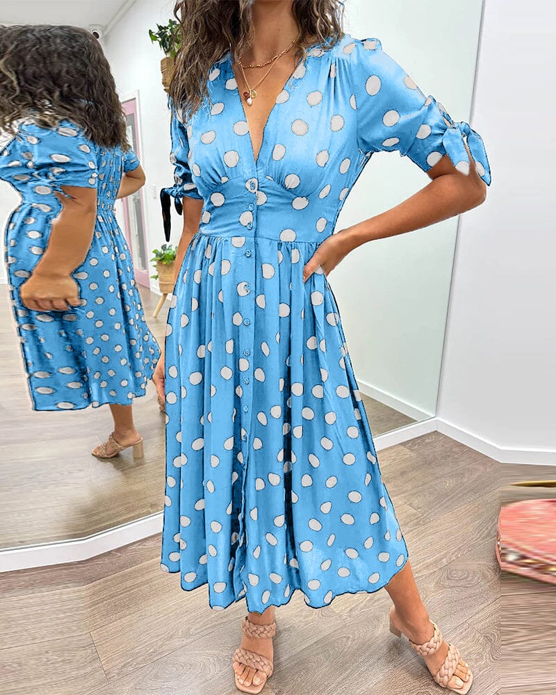 🌷Limited Time 53% OFF💞💃Deep V-neck polka-dot dress-18