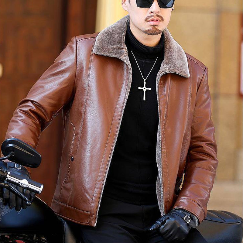 ❄️Winter Specials❄️ Men's Faux Fur Lined PU Leather Warm Jacket-1