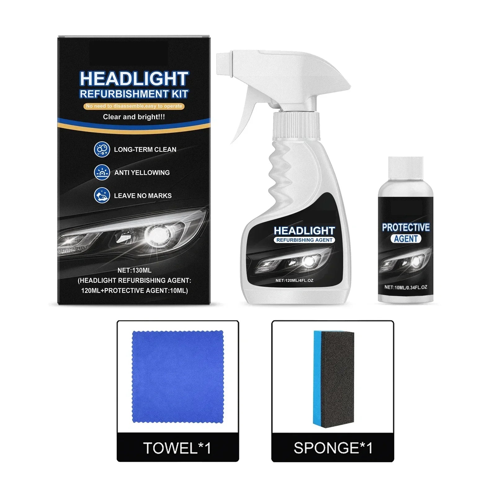 180ml Professional Car Headlight Restorer with Sponge🧽🚗-11