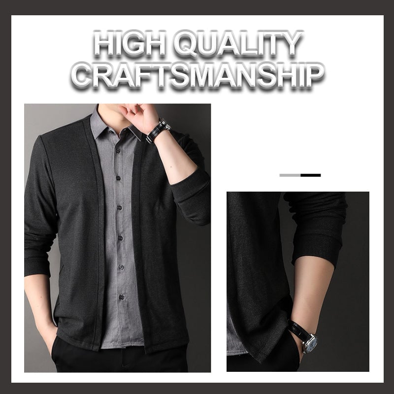 🔥Men's fake two-piece shirt collar knitted cardigan! 👔-7