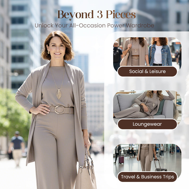 ⏳Time-Limited Special⏰Elegant 3-piece set including long cardigan, top and pants💞-1
