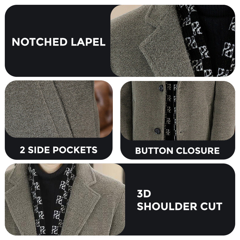 🎅Christmas Pre-sale🎁Men’s Stylish Notched Lapel Winter Tweed Jacket with White Duck Down Lining-5