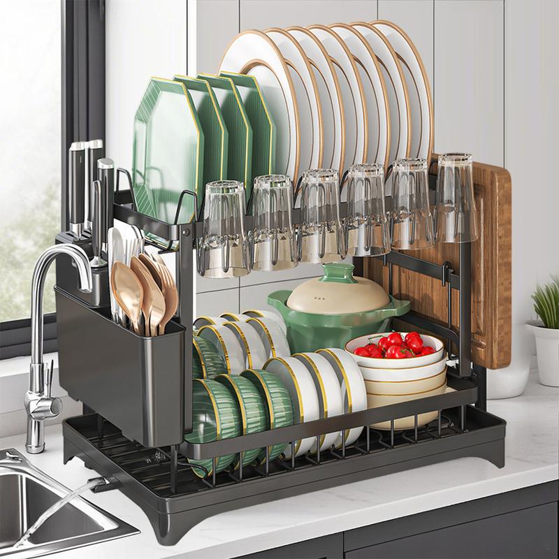 🍽️ 50% OFF!  2-Tier Dish Rack – With Drip Tray, Space-Saving & Ideal for Family Kitchens 🏠-8