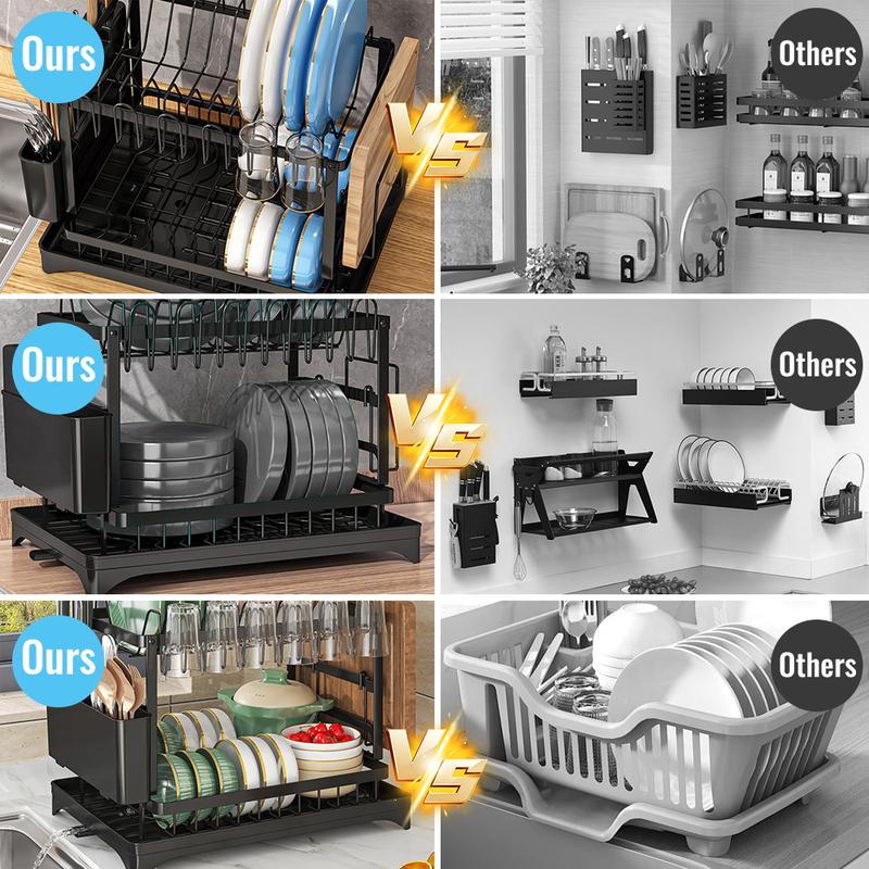 🍽️ 50% OFF!  2-Tier Dish Rack – With Drip Tray, Space-Saving & Ideal for Family Kitchens 🏠-6