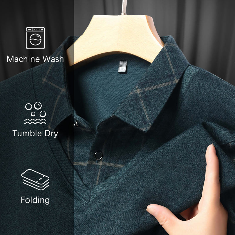 ✨New Arrival✨Men's Faux Two Piece Lapel Long-Sleeve Tops-6